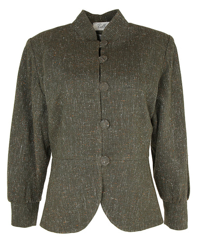 50s Tullio Paris Olive Green Tweed Peplum Dress Jacket - M