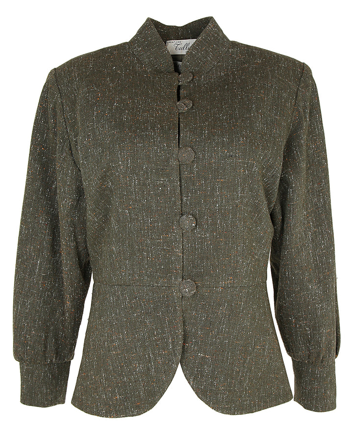 50s Tullio Paris Olive Green Tweed Peplum Dress Jacket - M