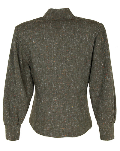 50s Tullio Paris Olive Green Tweed Peplum Dress Jacket - M