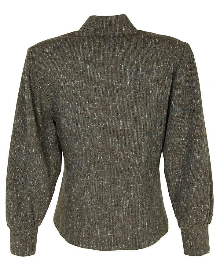 50s Tullio Paris Olive Green Tweed Peplum Dress Jacket - M