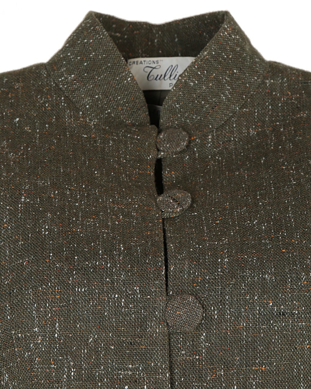 50s Tullio Paris Olive Green Tweed Peplum Dress Jacket - M