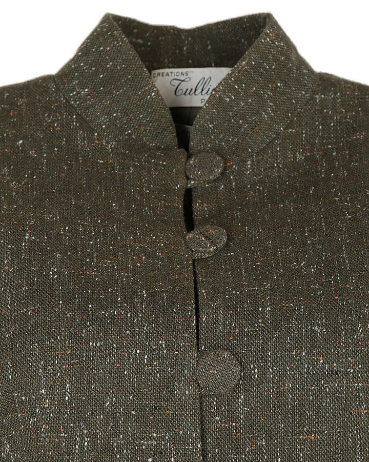 50s Tullio Paris Olive Green Tweed Peplum Dress Jacket - M