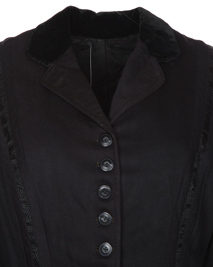 Rare Edwardian Black Cotton Buttoned Jacket - M