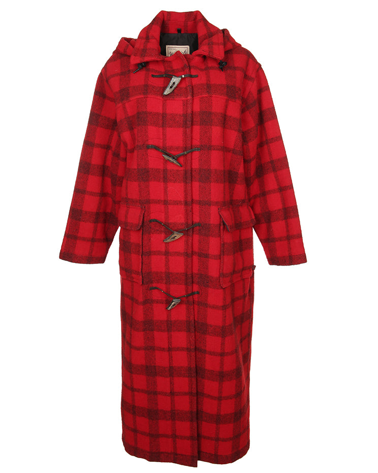 Woolrich wool duffle coat in red and black check - L