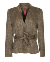 Oscar de la Renta belted brown and beige flecked acrylic blazer - S