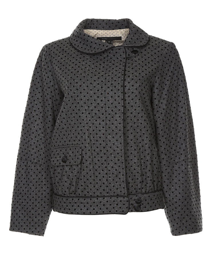 Marc Jacobs Grey Wool Jacket with Black Polka Dots - M
