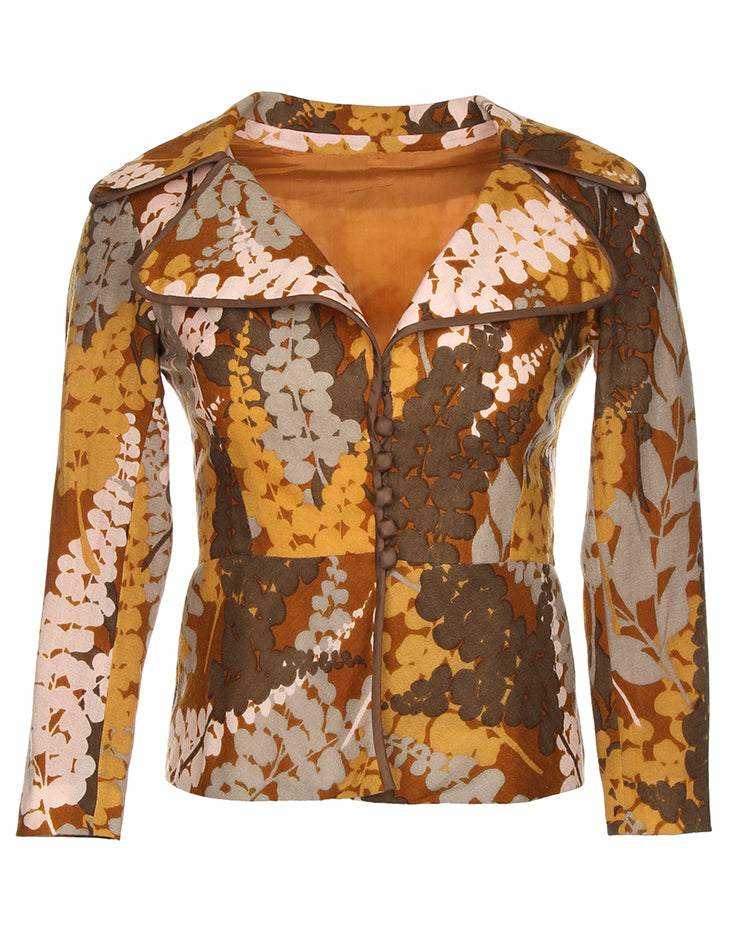 1970's Brown Patterned Fitted Blazer Jacket - S