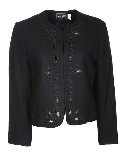 1990's Black Wool With Cut Out Embroidery Blazer Jacket - M