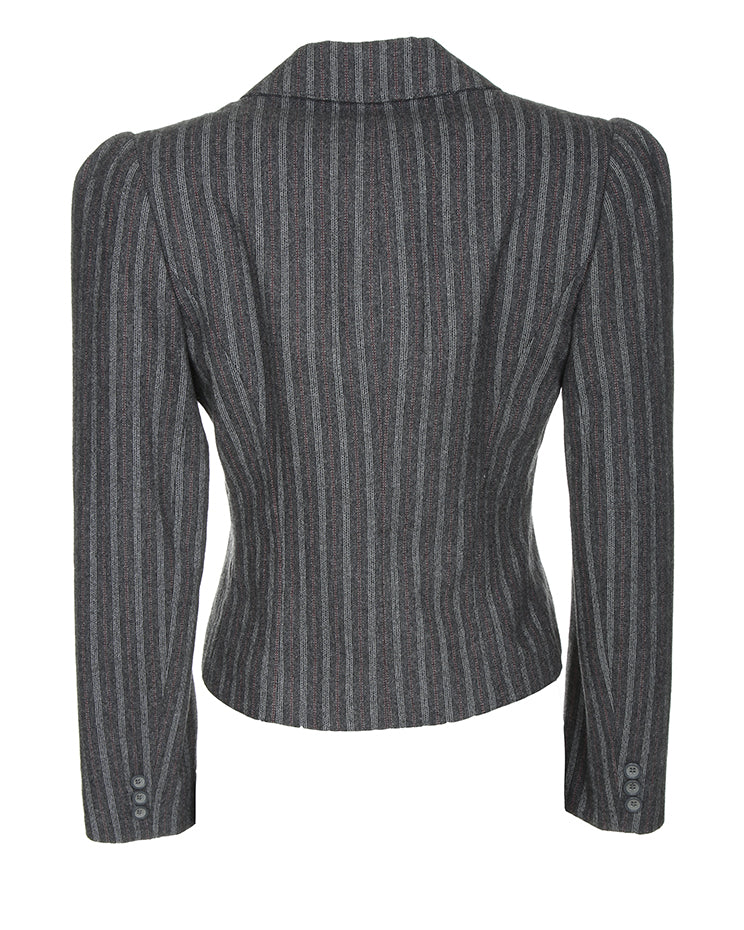 1970's Grey And Burgundy Striped Cropped Blazer Jacket - XS / S
