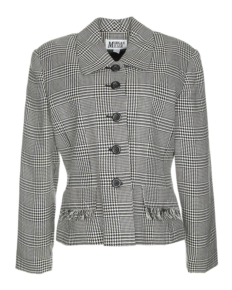 1990's Black And Beige Checked Blazer Style Jacket - M