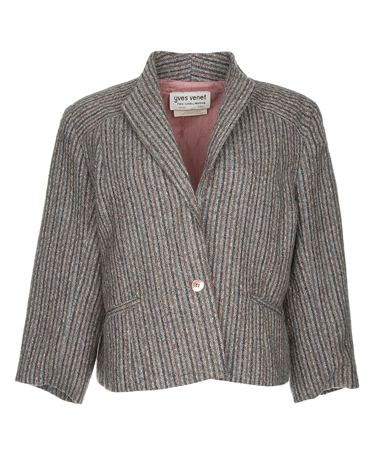 1980's Yves Venet Stripy Wool Blazer Style Jacket - L