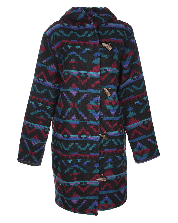 Vintage 80s Woolrich patterned wool duffle coat - L