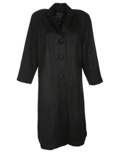 1950's black fluffy wool swing overcoat - M / L