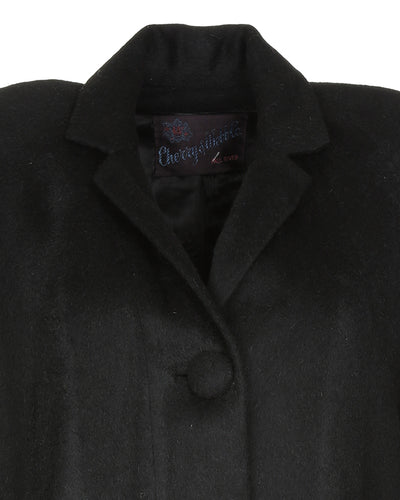 1950's black fluffy wool swing overcoat - M / L