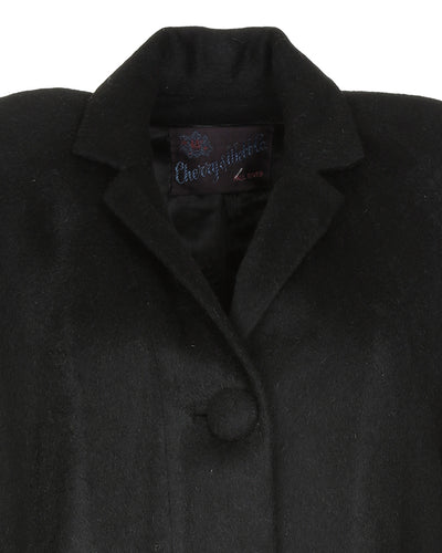 1950's black fluffy wool swing overcoat - M / L