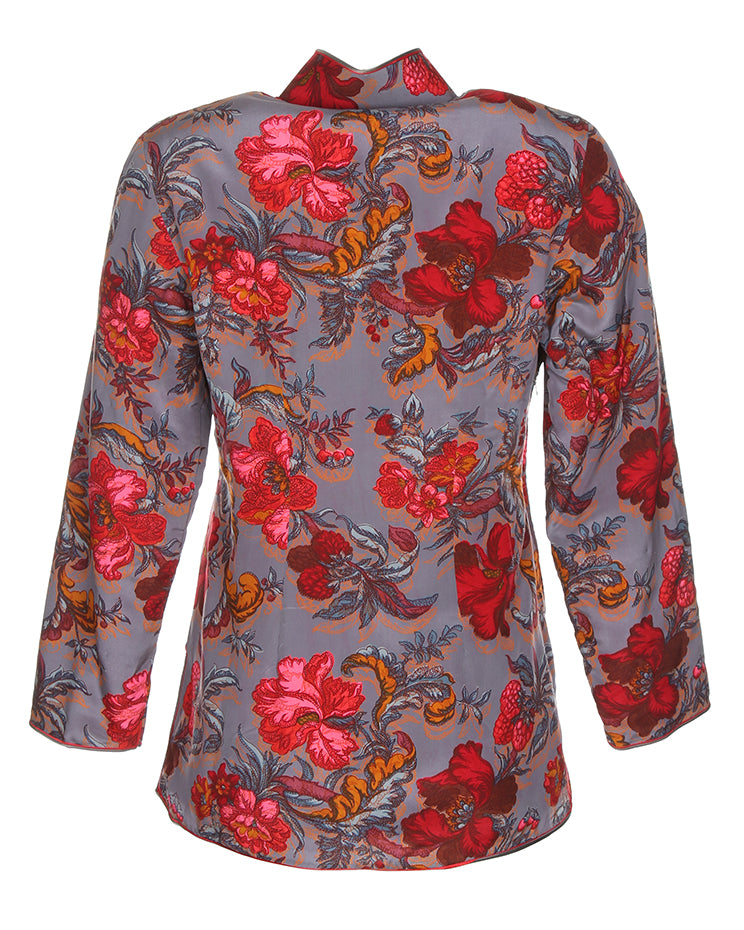 Cheongsam style grey with red floral quilted jacket - S