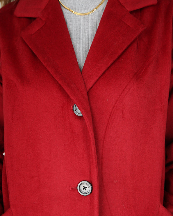 Anne Klein red single-breasted long overcoat - S