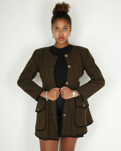 Vintage 80s collarless button up jacket - S