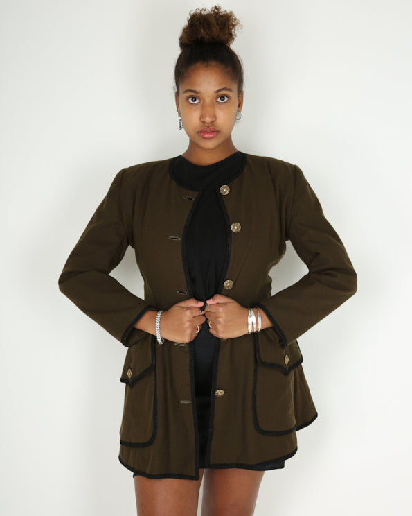 Vintage 80s collarless button up jacket - S
