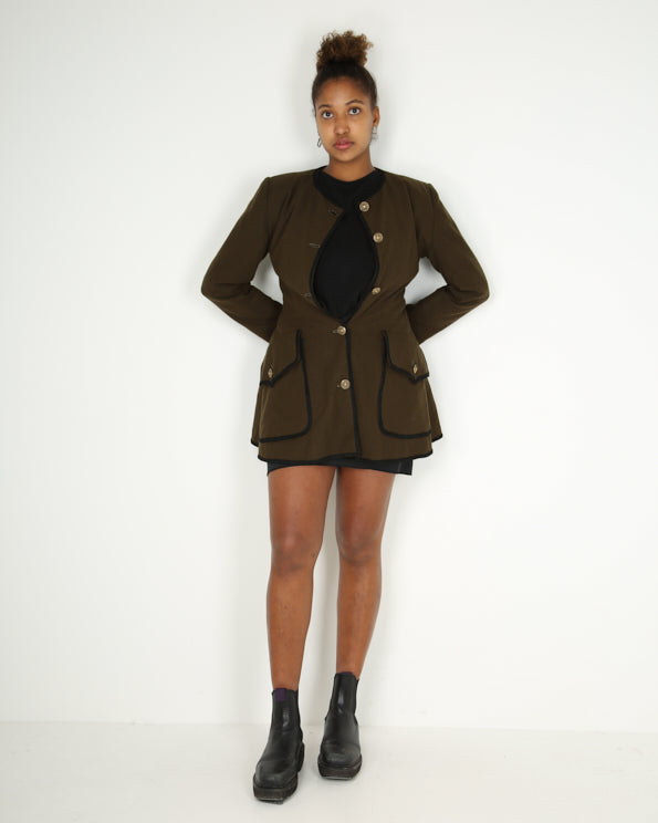 Vintage 80s collarless button up jacket - S
