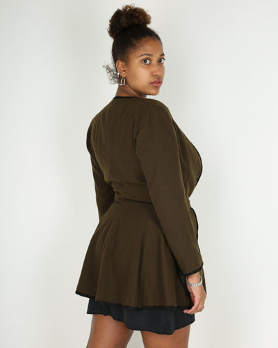 Vintage 80s collarless button up jacket - S