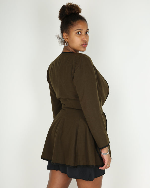 Vintage 80s collarless button up jacket - S