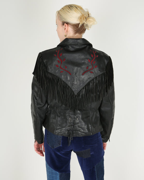 Vintage 90s Protech fringed leather zip up jacket - S