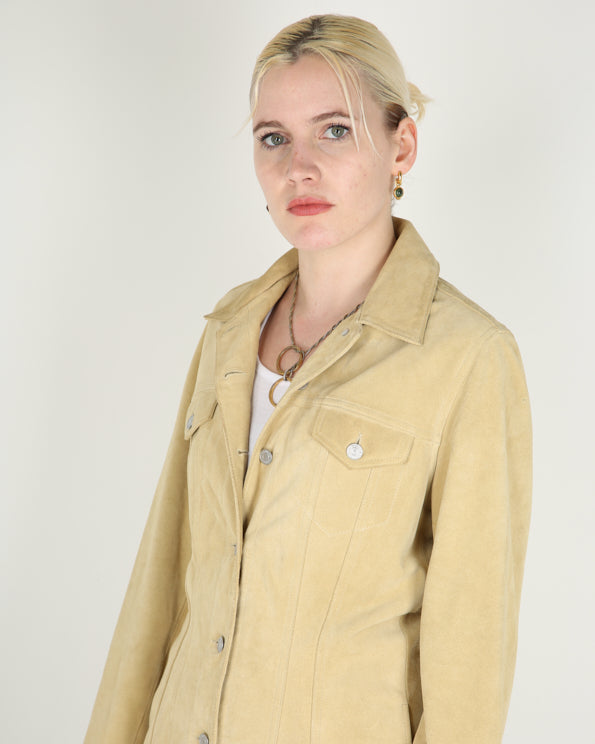 Vintage Levis suede trucker jacket in beige - S