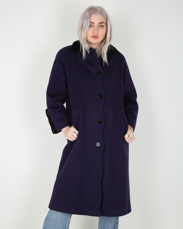 1990's purple and black wool overcoat - M