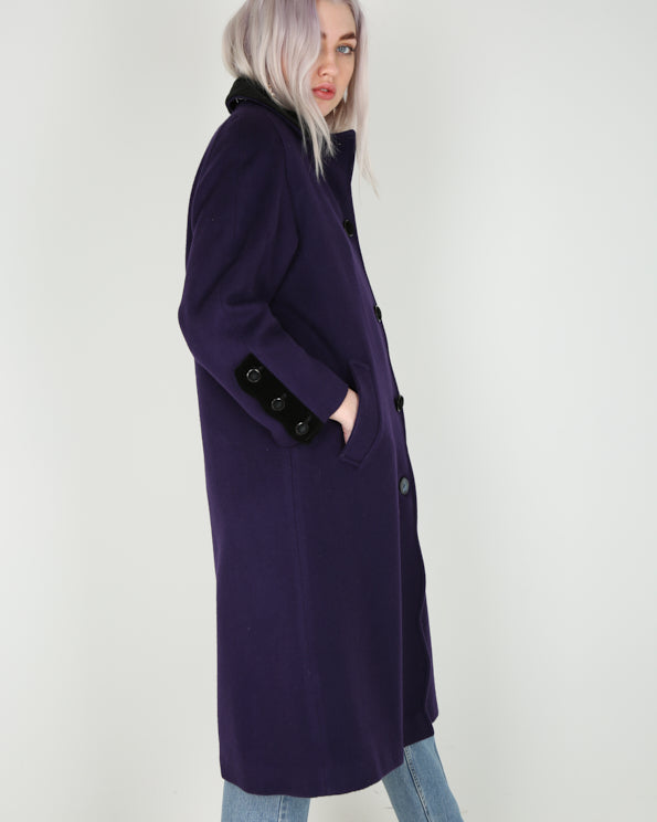 1990's purple and black wool overcoat - M