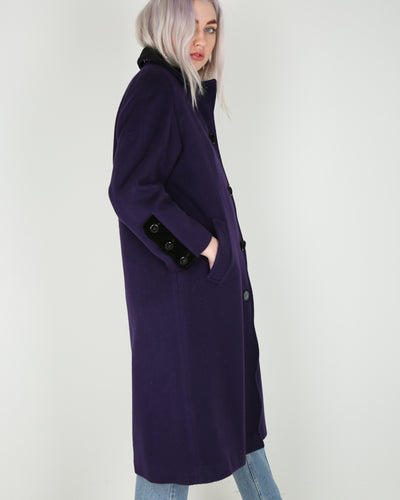 1990's purple and black wool overcoat - M