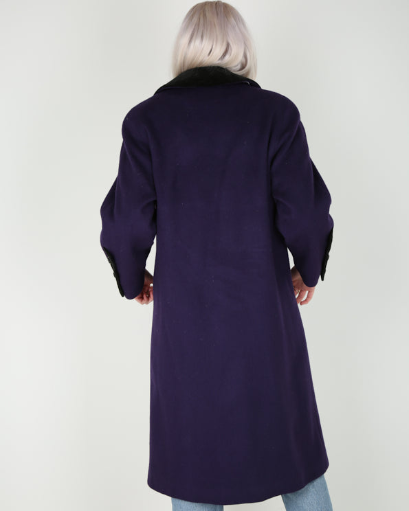 1990's purple and black wool overcoat - M
