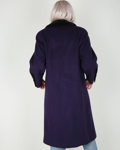 1990's purple and black wool overcoat - M