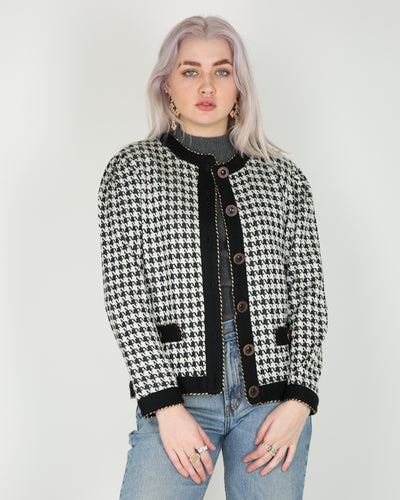 Y2K black and white houndstooth blazer jacket - M