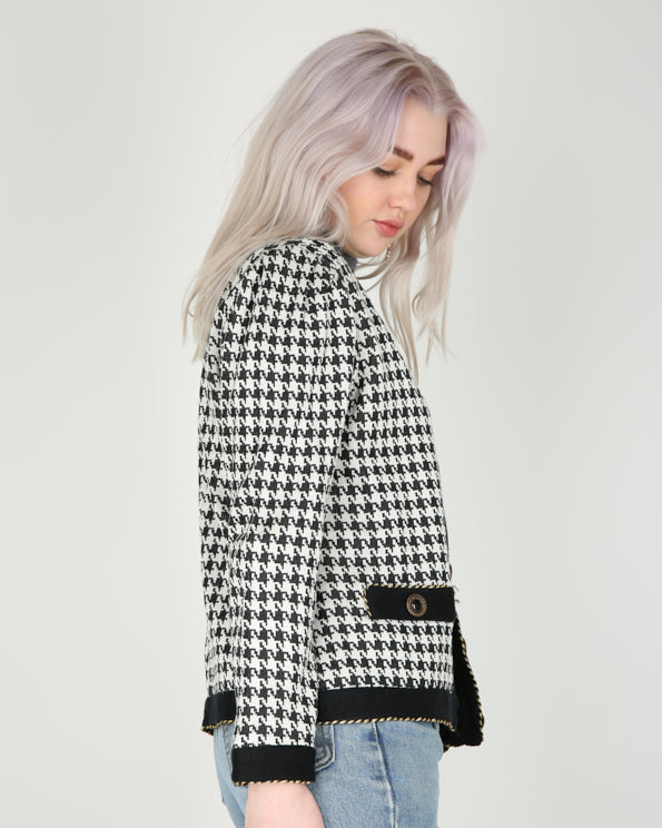 Y2K black and white houndstooth blazer jacket - M