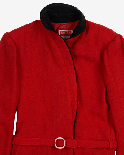 1980s Kenzo Red and black belted blazer - S / M