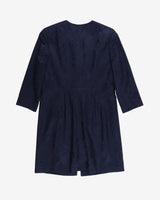 Navy floral jacquard long blazer - S