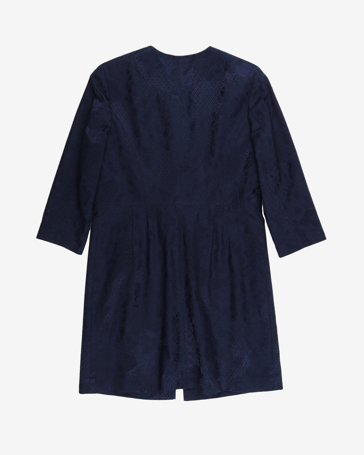 Navy floral jacquard long blazer - S