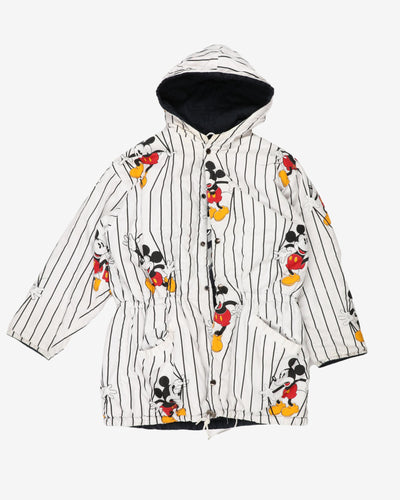 Mickey Mouse Blue White Reversible Padded Parka Jacket - L