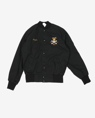 Mighty Pirate Black Letterman Bomber Jacket - XS