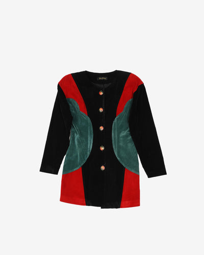 Red black and green velvet jacket - S