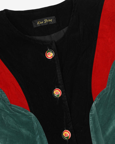 Red black and green velvet jacket - S