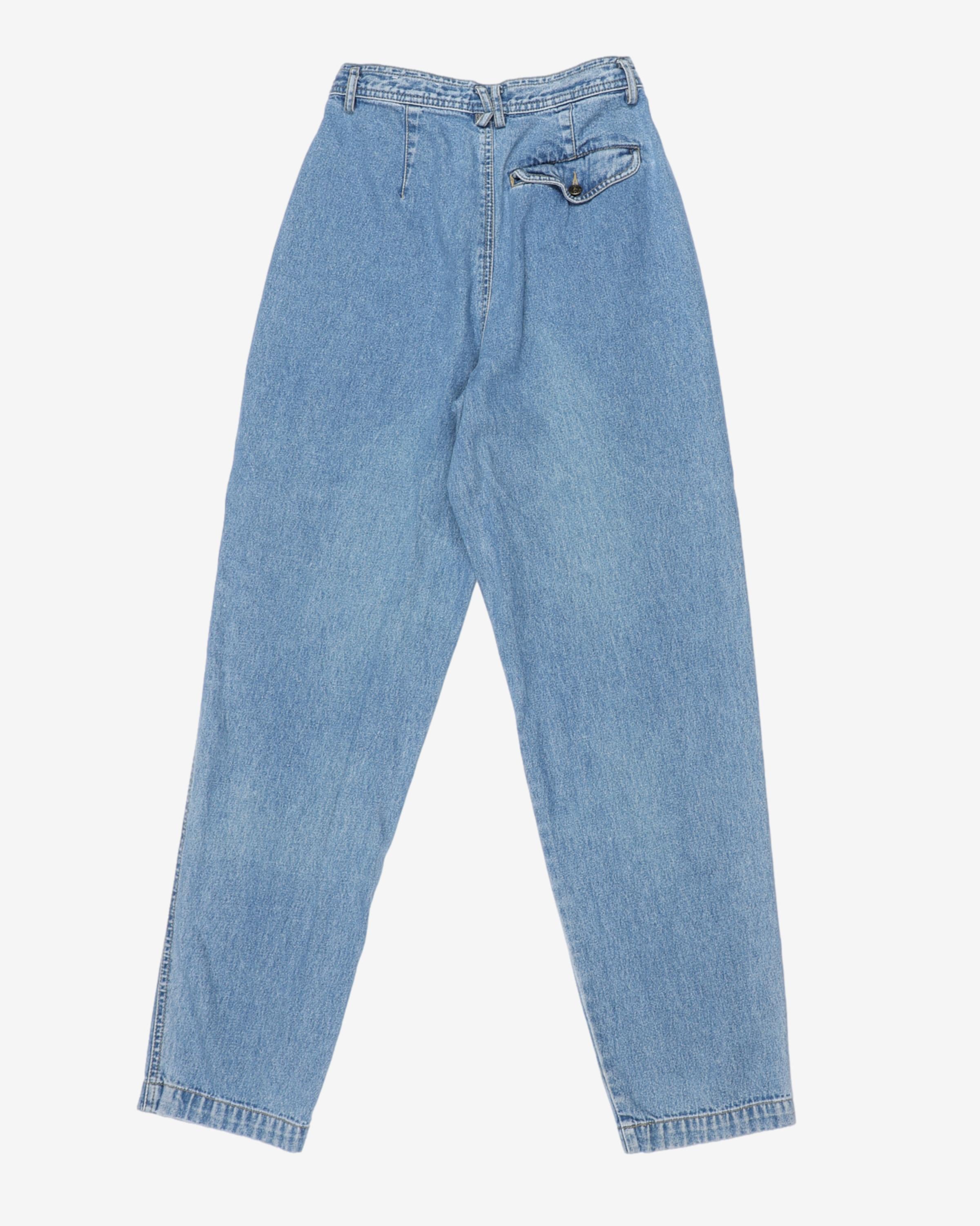 80s 90s Lizwear Mid Indigo Tapered Leg High Waisted Jeans - w26 l31