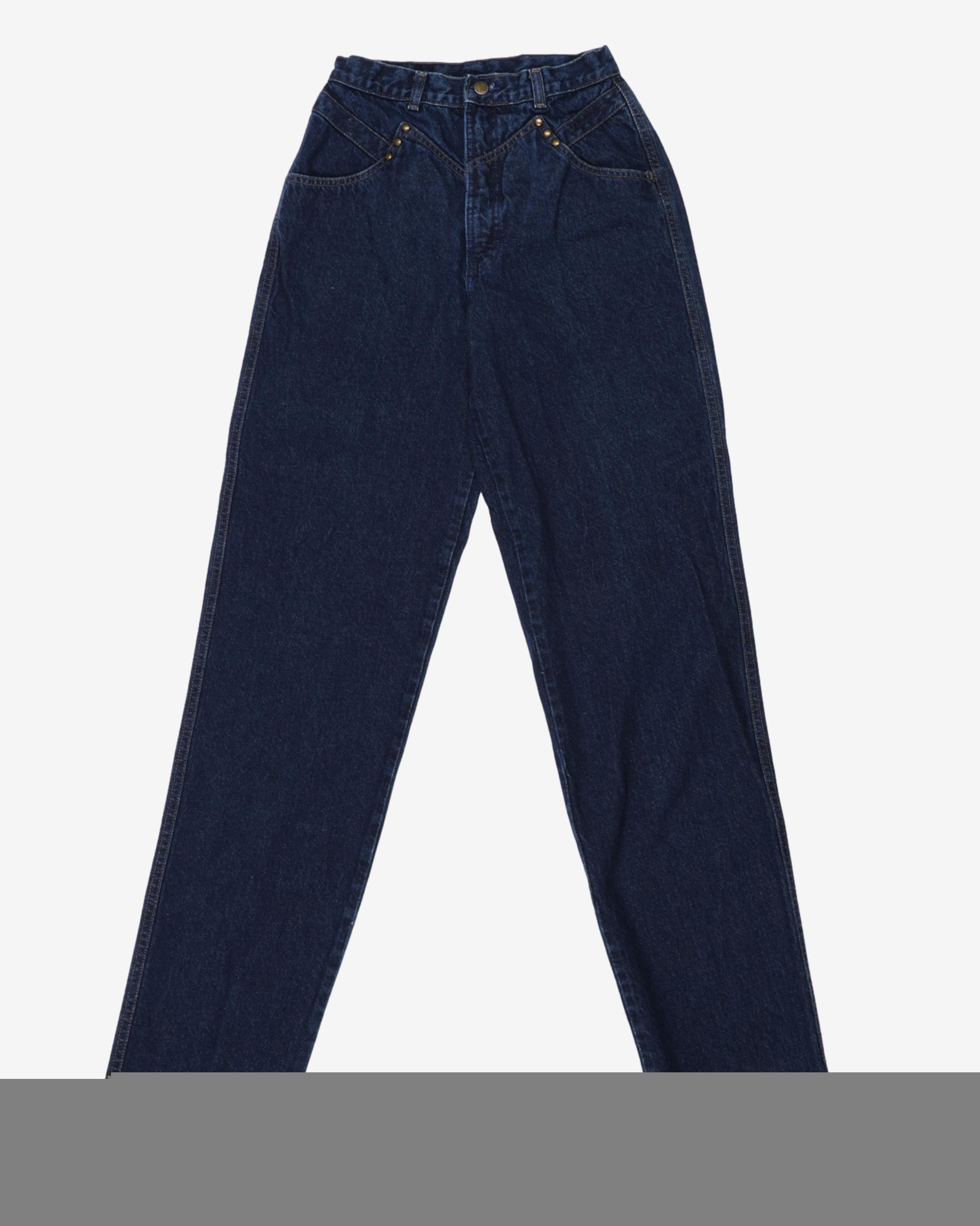 90s Rocky Mountain Dark Indigo Denim High Waisted Tapered Jeans - w26 l36