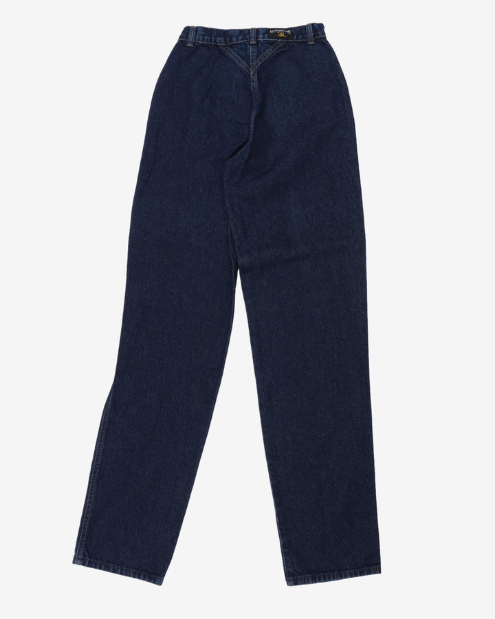 90s Rocky Mountain Dark Indigo Denim High Waisted Tapered Jeans - w26 l36