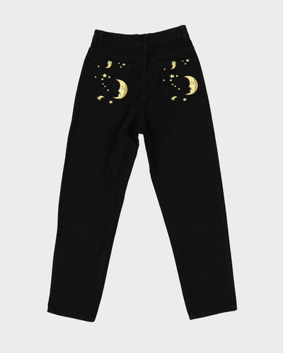 Black Denim With Sun And Moon Print Jeans - W25 L26