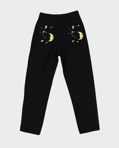Black Denim With Sun And Moon Print Jeans - W25 L26