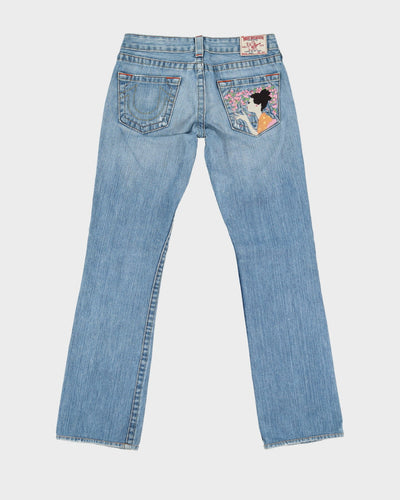 00s Y2K True Religion Embroidered Back Pockets Blue Jeans - W28 L31
