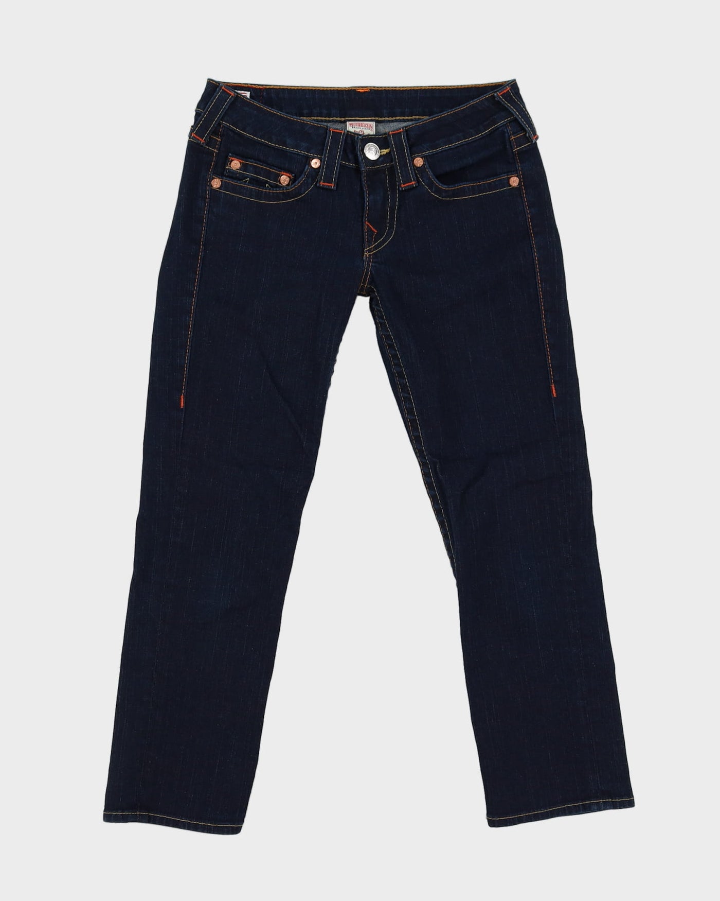 00s Y2K True Religion Blue Dark Wash Contrast Stitch Jeans - W27 L25
