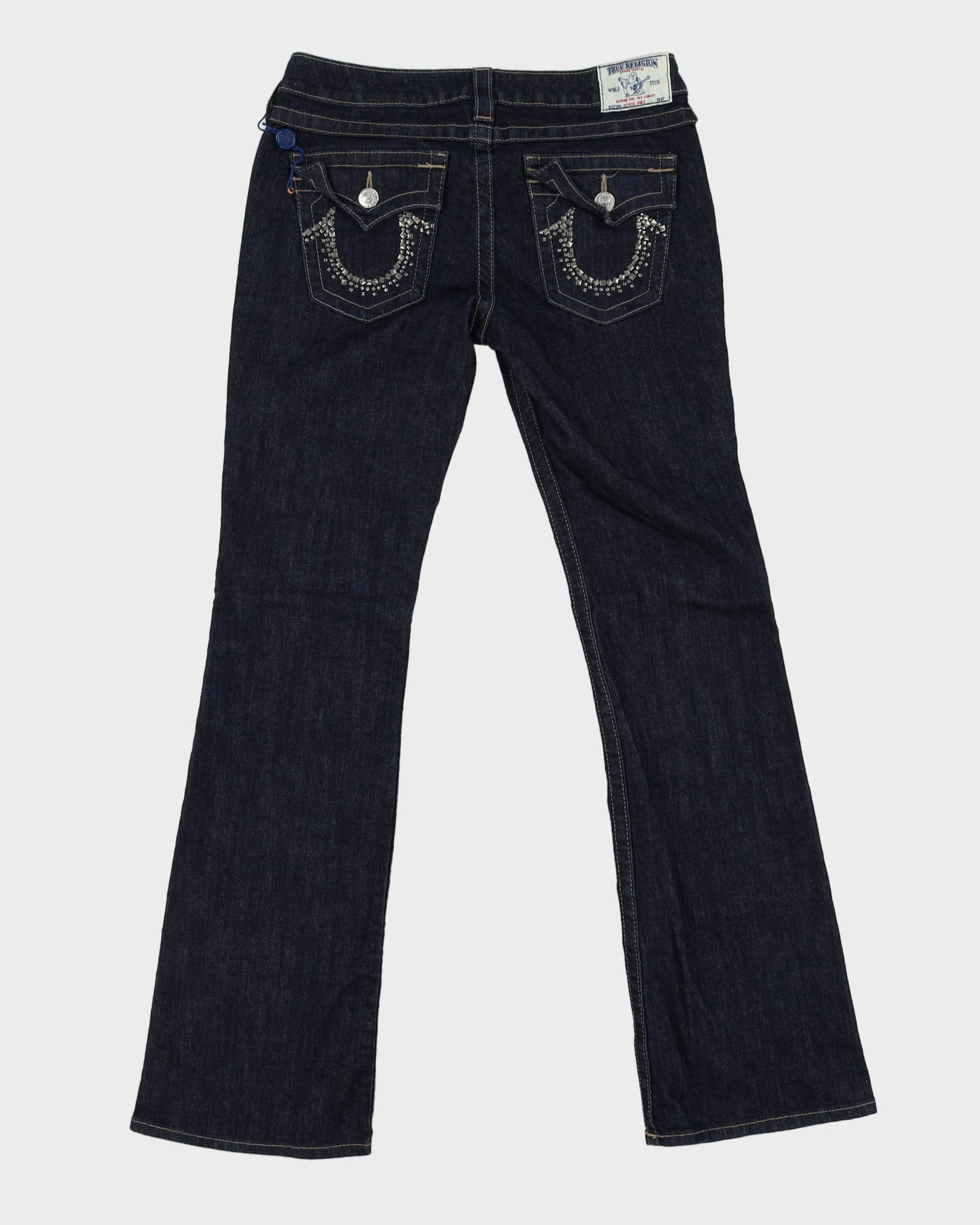 00s Y2K True Religion Blue Dark Wash Contrast Stitch Jeans - W30 L33